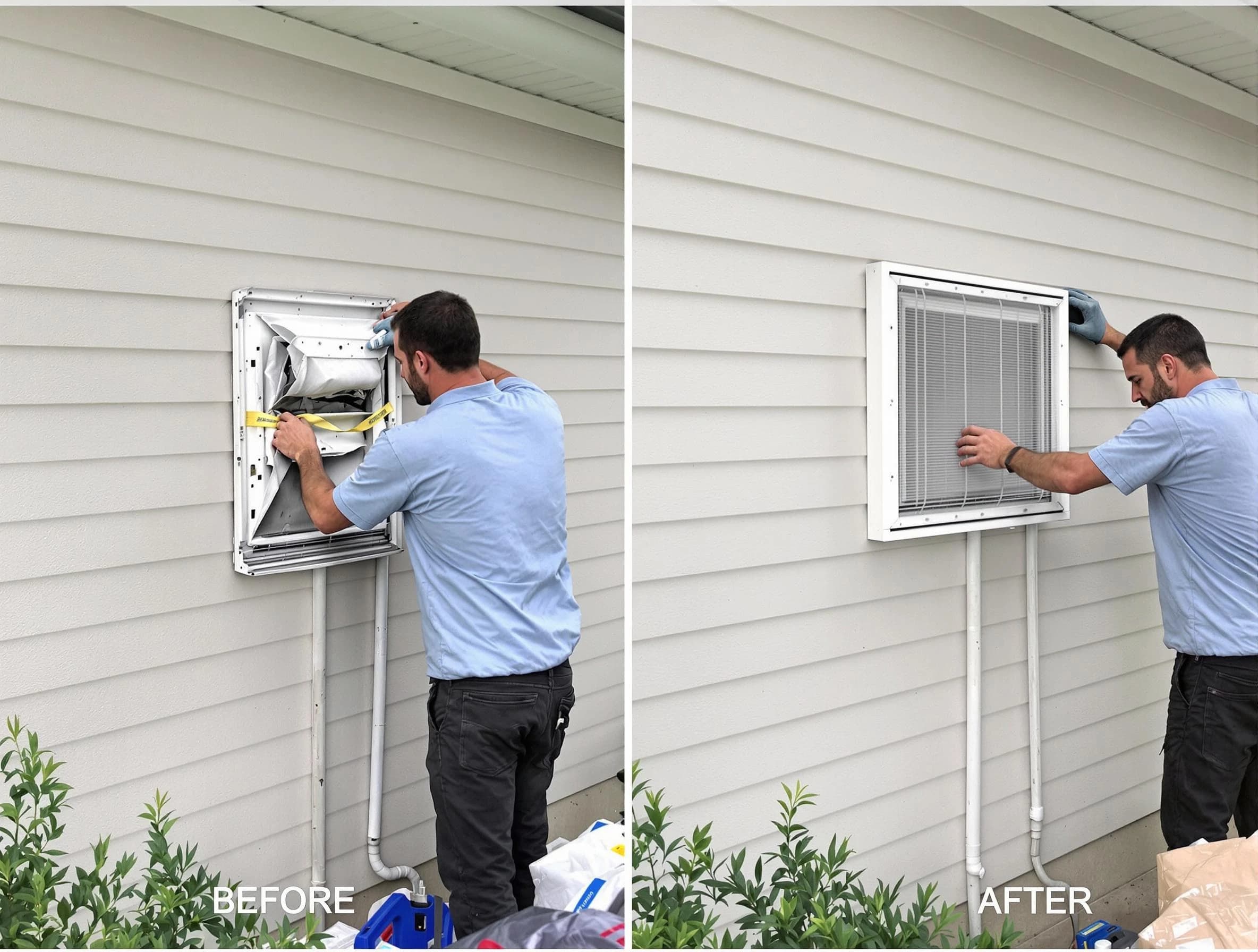 White Bluff Dryer Vent Cleaning technician installing high-quality dryer vent cover at a residential property in White Bluff