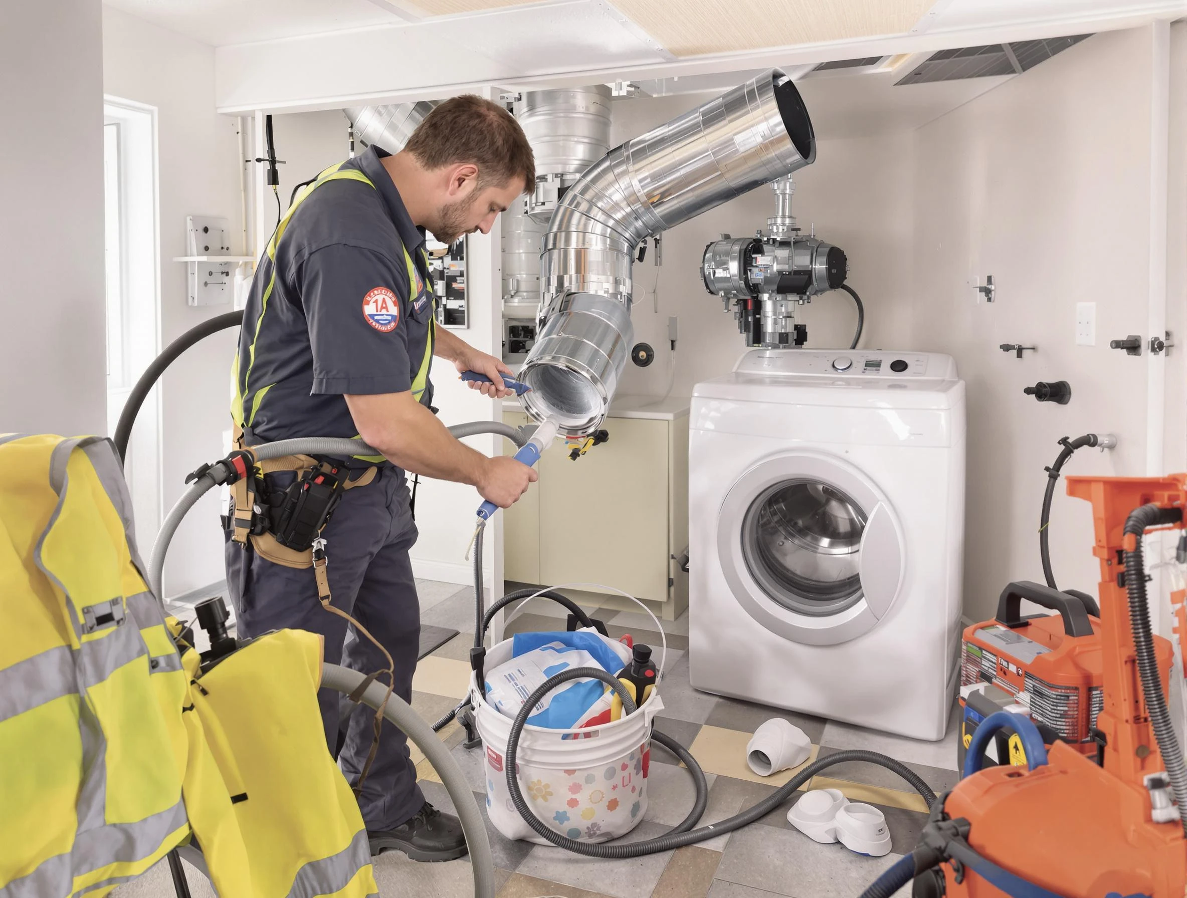 White Bluff Dryer Vent Cleaning technician using specialized equipment to clear severe dryer vent blockage in White Bluff