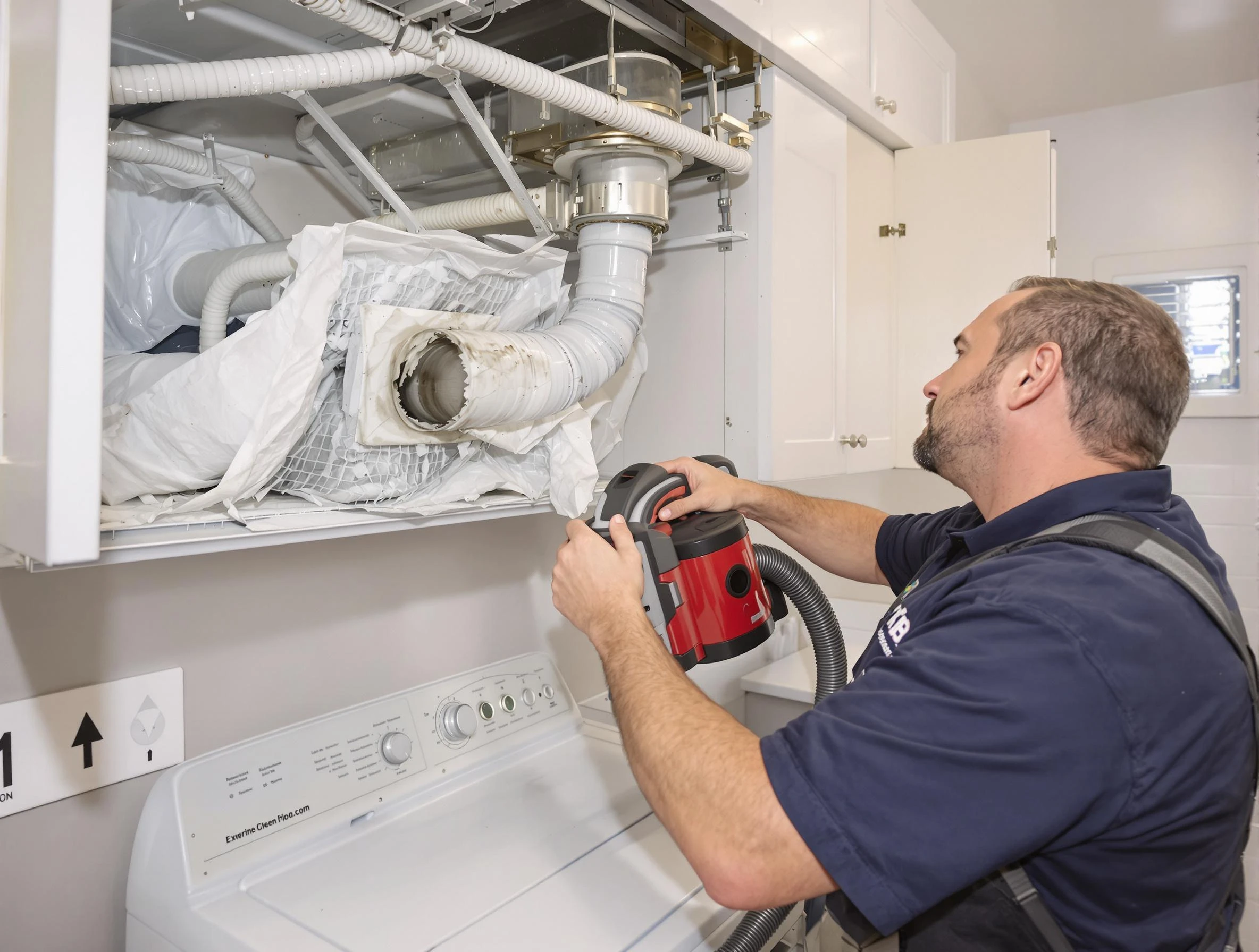 White Bluff Dryer Vent Cleaning technician performing professional exhaust vent cleaning at a residential property in White Bluff